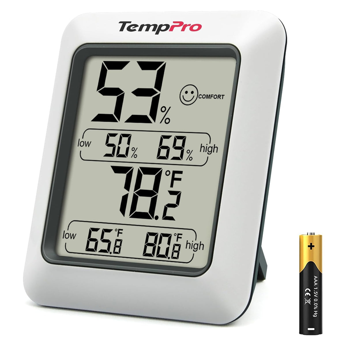 Classic white indoor thermometer and hygrometer, individual monitor view